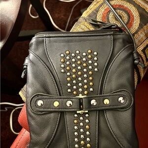 Chic Studded Black Leather Crossbody Bag
